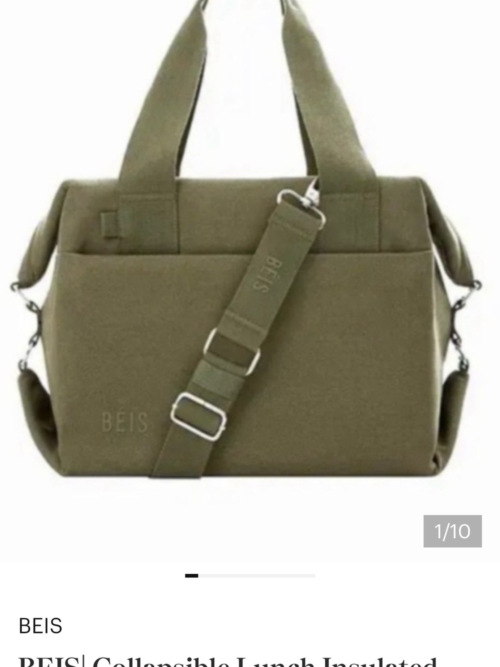 BEIS Olive Colapsable Lunch Box with Adjustable Shoulder Strap